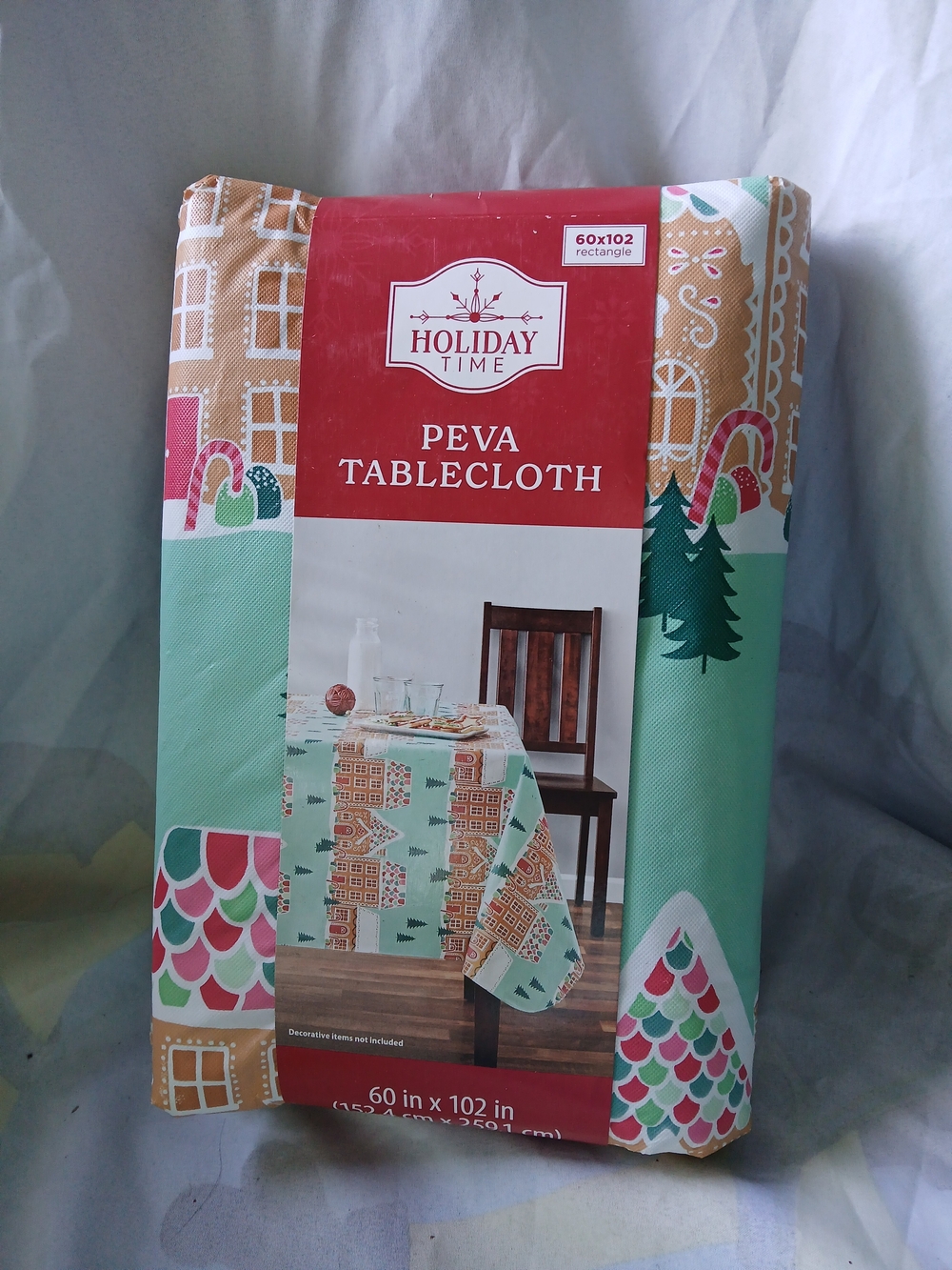 Holiday Time Holiday Gingerbread & Trees Tablecloth - Mint, Tan, Green